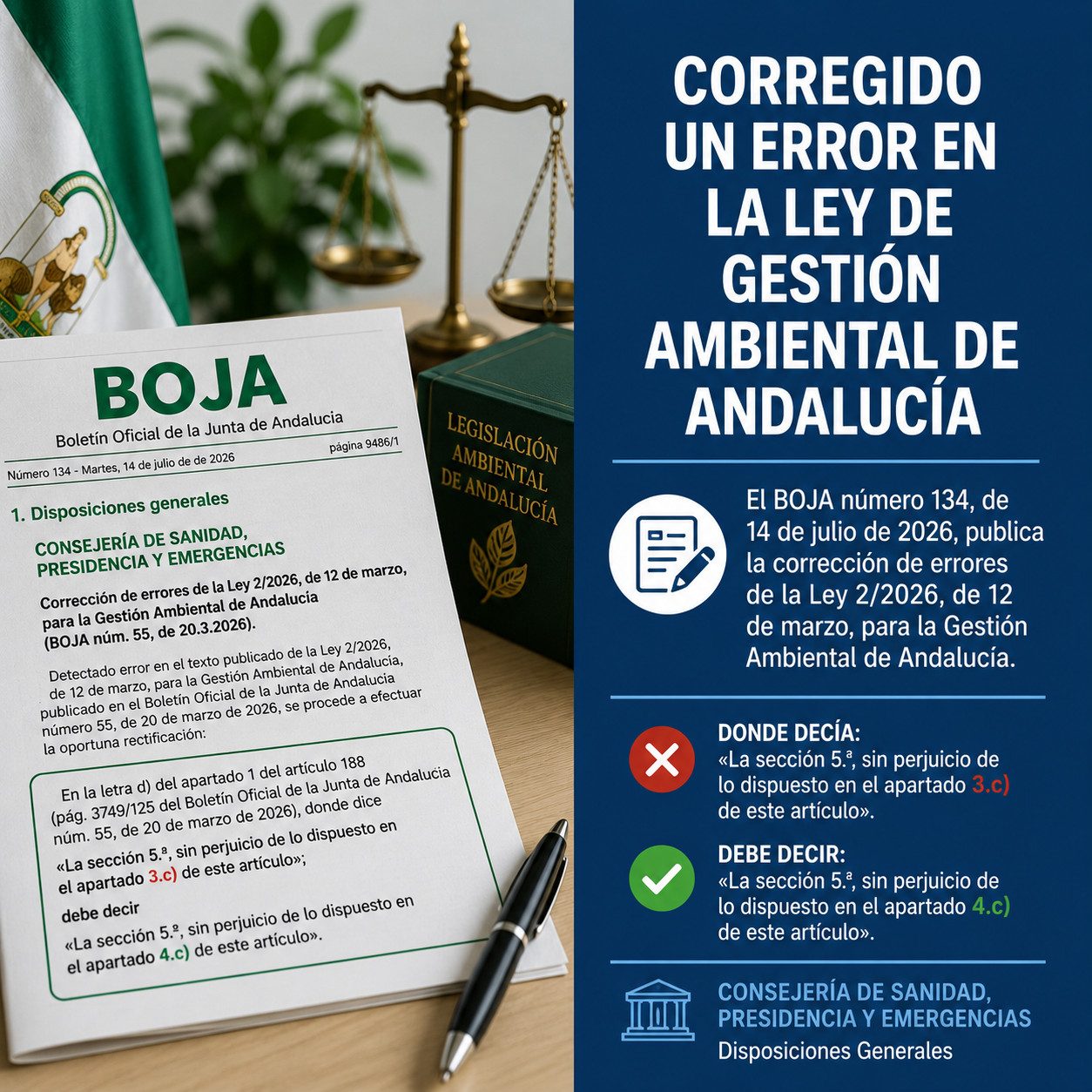 CORRECCIÓN DE ERRORES LA LEY 2/2026 DE GESTIÓN AMBIENTAL DE ANDALUCÍA