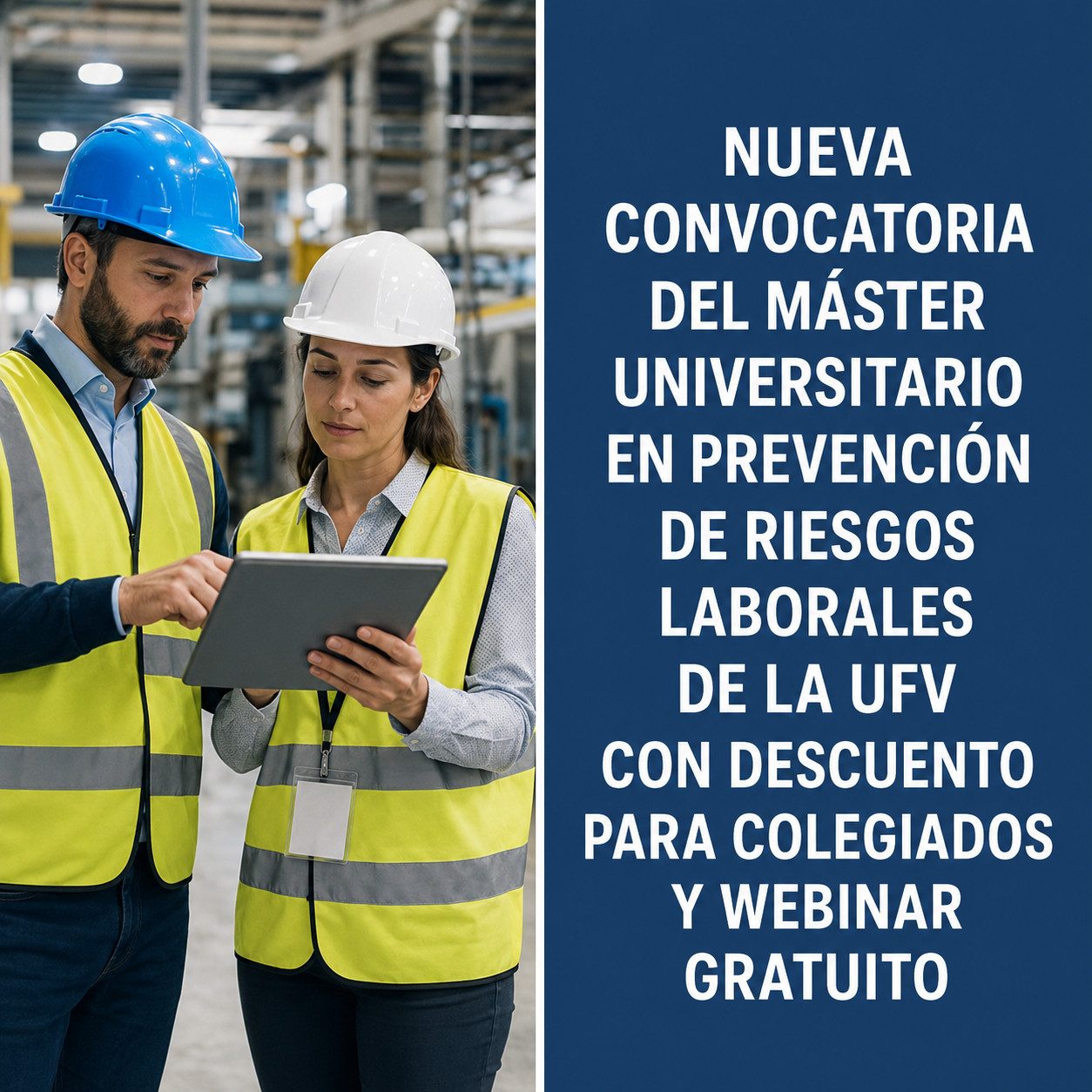 NUEVA CONVOCATORIA DEL MÁSTER UNIVERSITARIO EN PREVENCIÓN DE RIESGOS LABORALES DE LA UFV CON DESCUENTO PARA COLEGIADOS Y WEBINAR GRATUITO